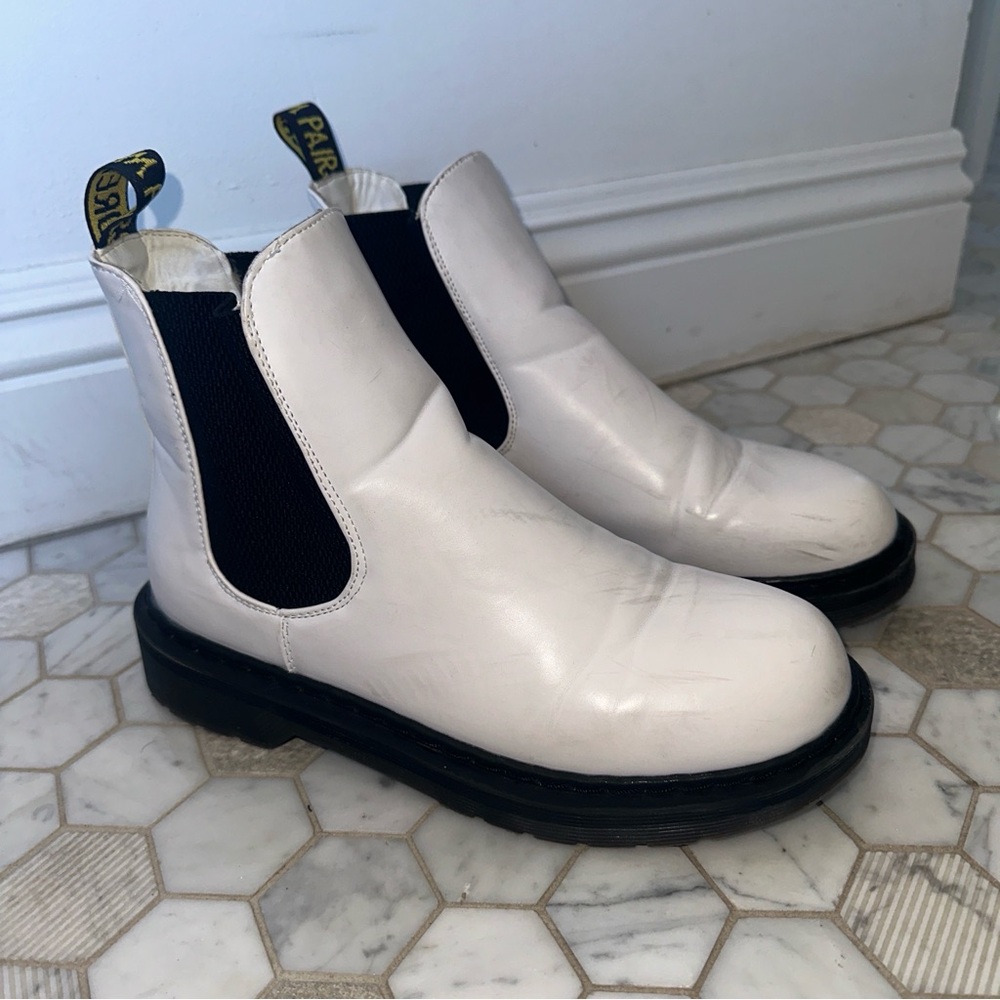 Dr. Martens White Boots with Black and Yellow Accents
